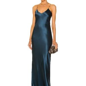Nili Lotan Teal Satin Slip Maxi Dress, EUC, M